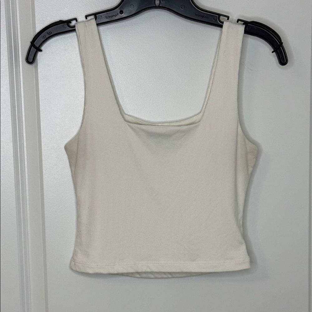 Square-Neck Ribbed Cream Tank Top - Picture 6 of 6